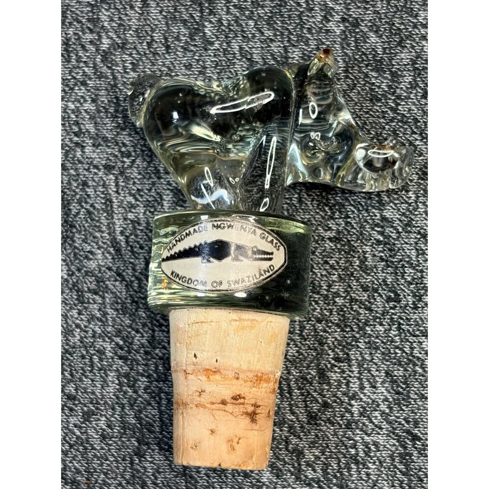 Lot of 4 Wine Bottle Stoppers Wood Glass Brass Jeweled Barware‎ African Elephant